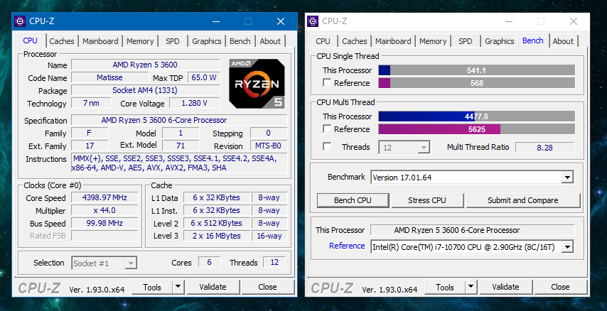 AMD Ryzen 5 3600 4.40 GHz 1.28125 V 2020 Silicon r overclocking